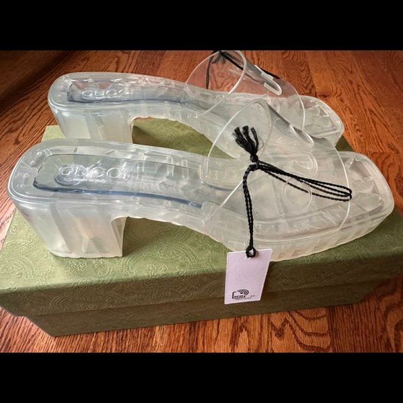 NIB Gucci Transparent Clear Jelly Platform Slide Sandals Sz 38 - Picture 3 of 6